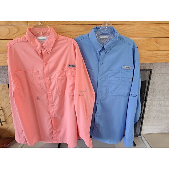 Columbia Other - Lot of 2 Columbia PFG Omni-Shade Long-Sleeve Fishing Shirts Coral Blue Vented L